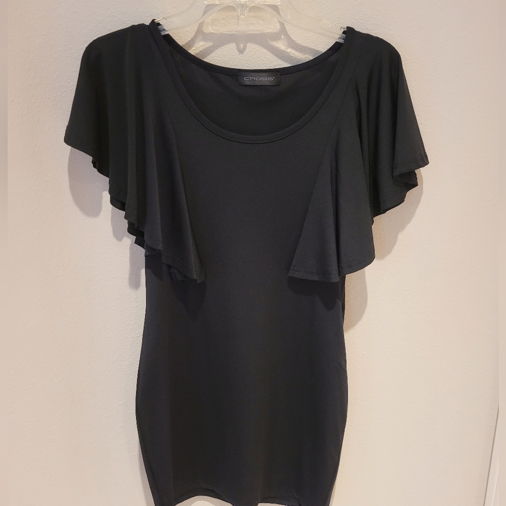 Black Flutter Sleeve Mini Dress